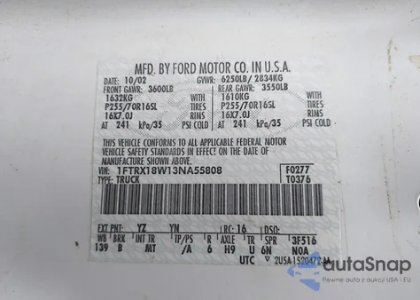 2003 Ford F-150 Lariat/Xl/Xlt из США, поврежденный, VIN 1FTRX18W13NA55808